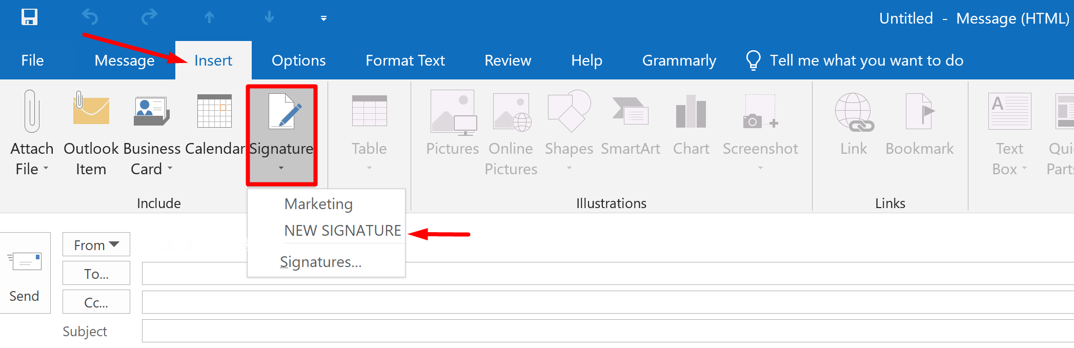 Manually add email signature