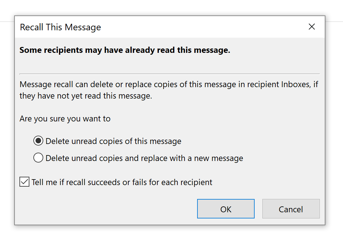 recall an email in outlook online