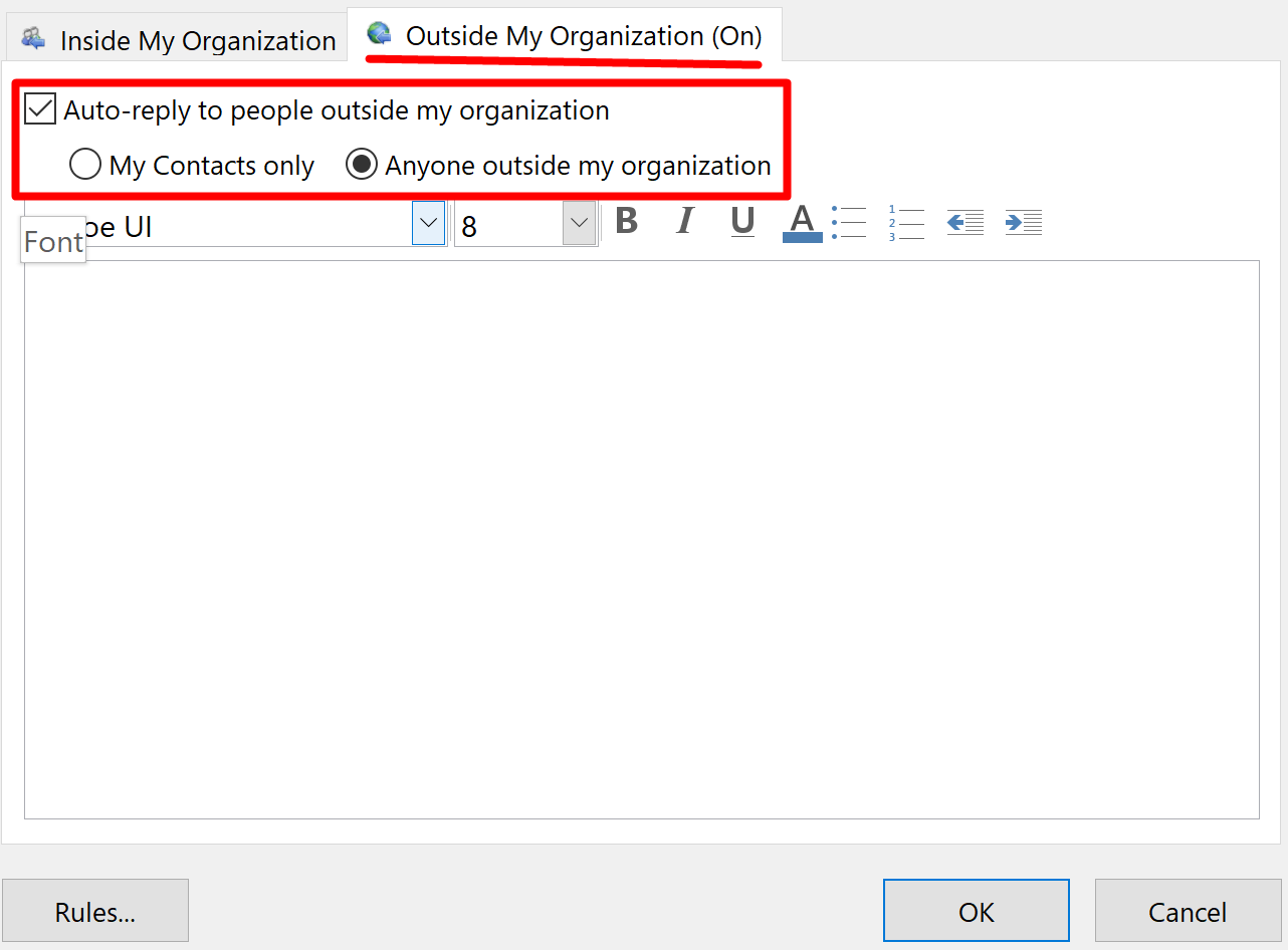 office 365 font size changes on reply messages