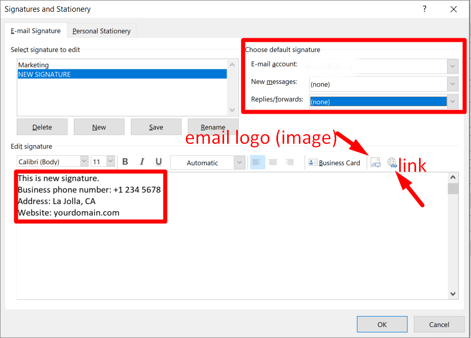 how to change email signature on outlook mac