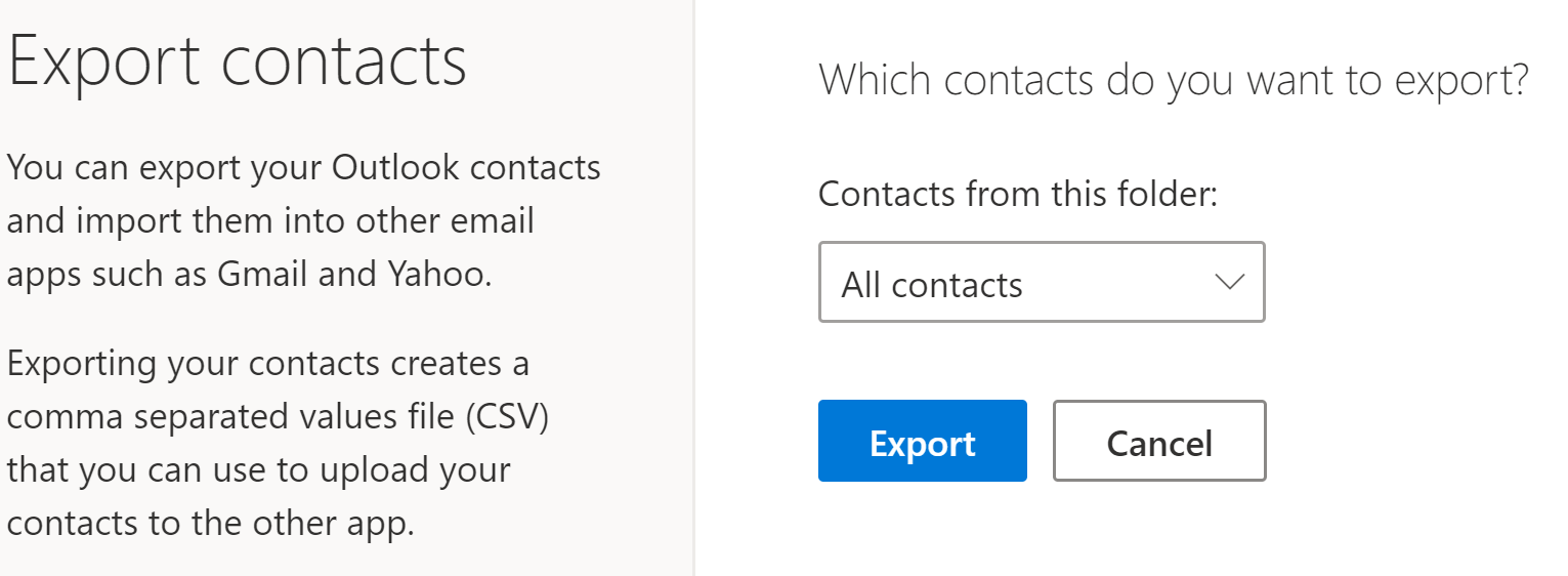 outlook export contacts