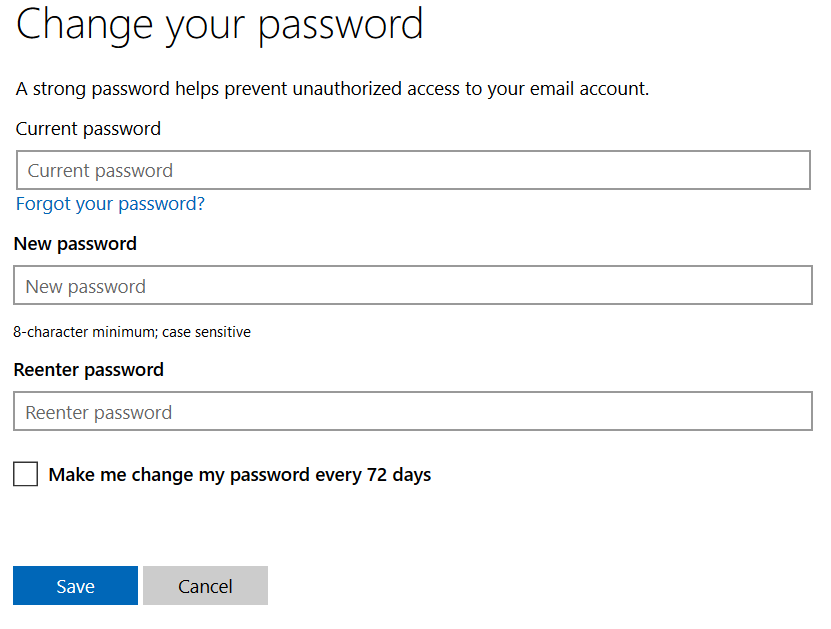 reset outlook password