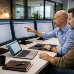 Small business owner reviewing IT systems before upgrading to managed IT services